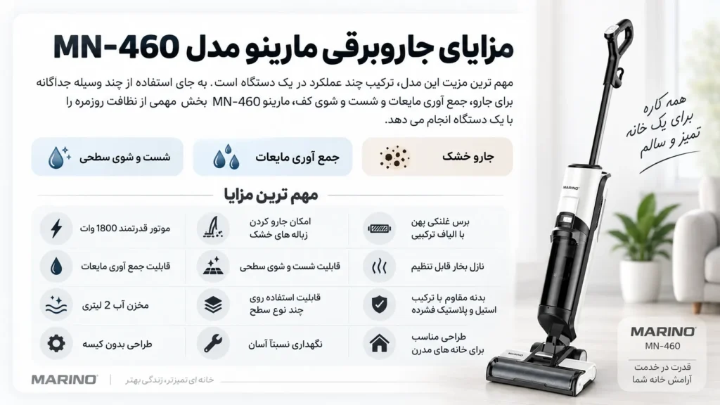 مزایای جارو 3 کاره آب و خاک مارینو مدل MN-460